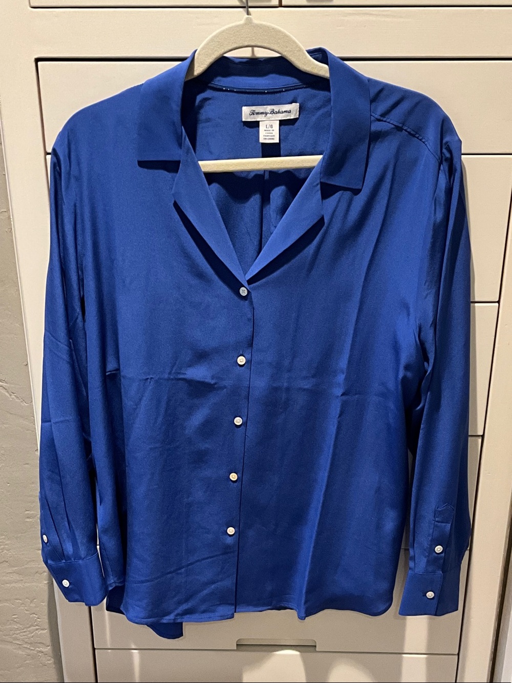 Tommy Bahama Women's Royal Blue Button-Up Silk Blouse